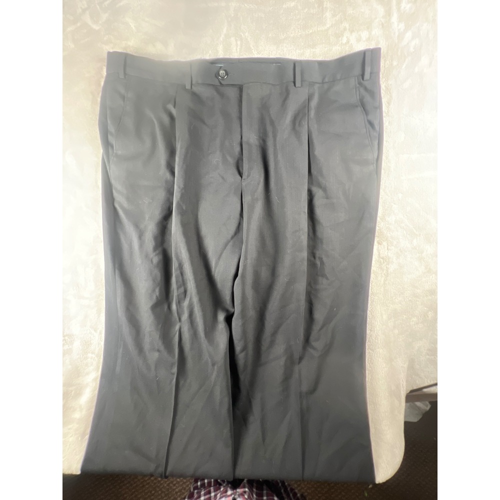 Ermenegildo Zegna Men Black100% Virgin Wool Pleated Cuffed Dress Pant Size 42x32